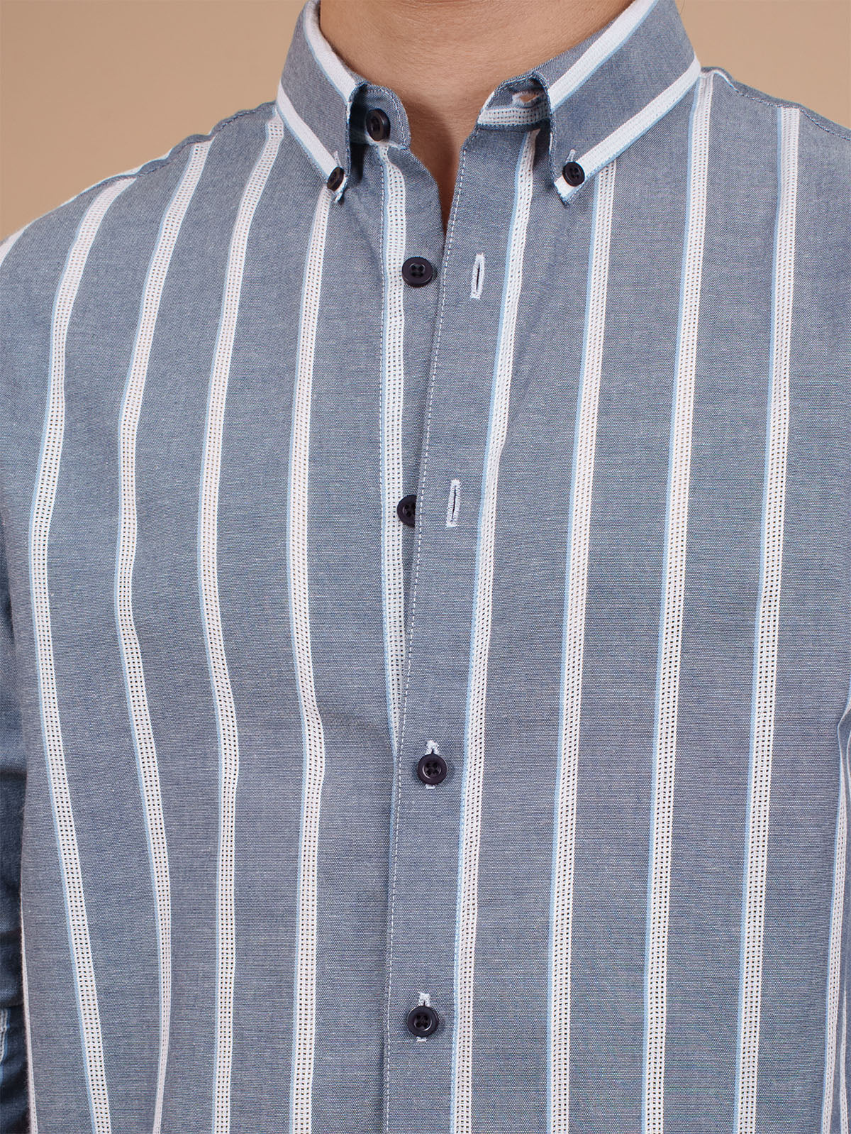 SKYFALL Steel Blue Border-Stripe Shirt