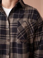 BOXY Rustic Brown & Black Plaid Flannel Shirt