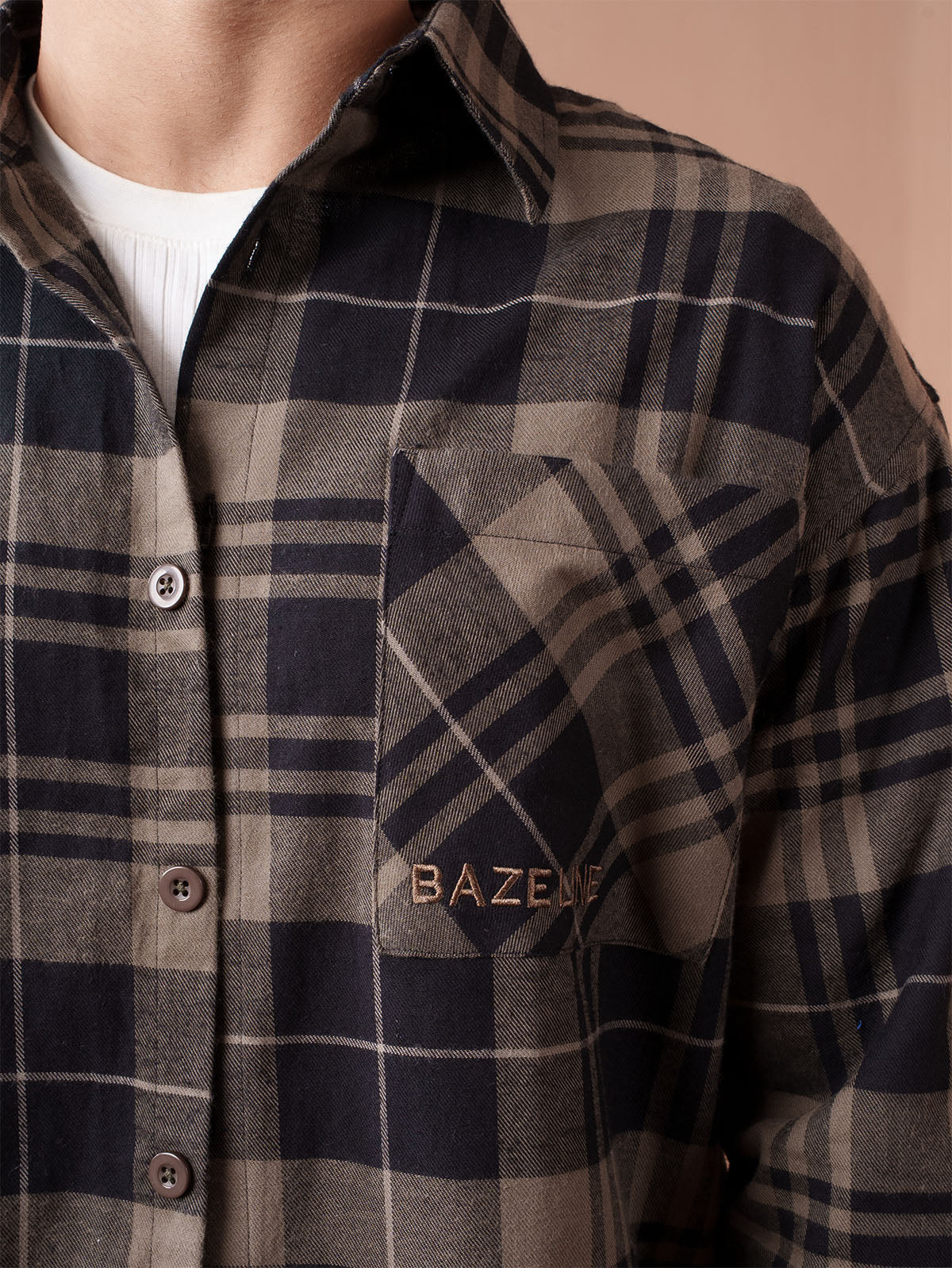 BOXY Rustic Brown & Black Plaid Flannel Shirt