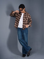 BOXY Brown & Cream Plaid Flannel Shirt