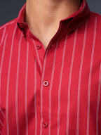 AUTUMN Crimson Red & White Striped Shirt