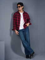 BOXY Maroon & Black Plaid Flannel Shirt