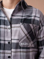 BOXY Grey & Black Plaid Flannel Shirt