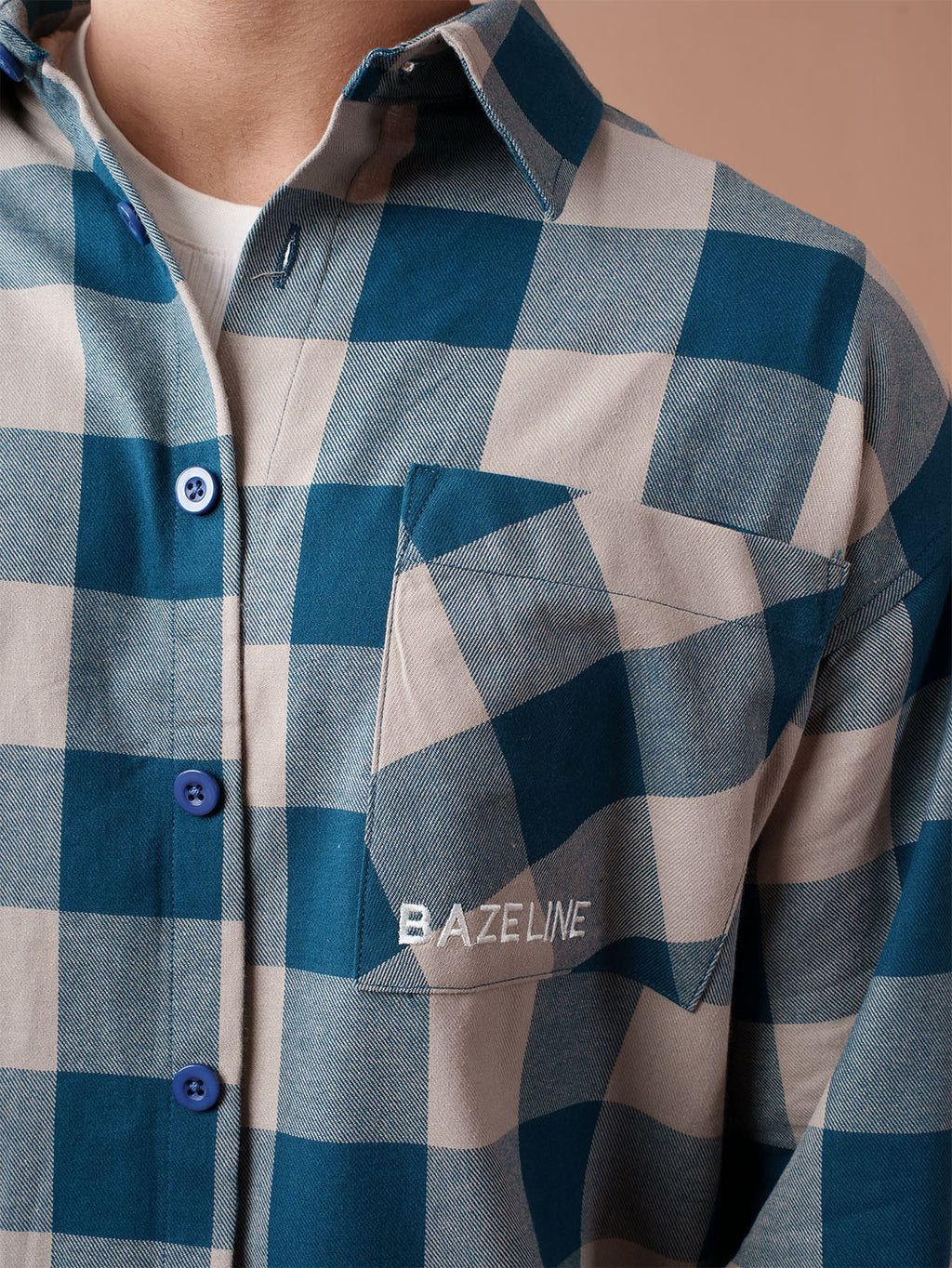 BOXY Teal & Beige Plaid Flannel Shirt