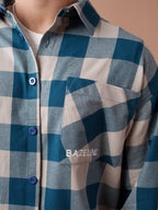 BOXY Teal & Beige Plaid Flannel Shirt