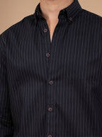SKYFALL Jet Black Pinstripe Shirt For Cool Weather