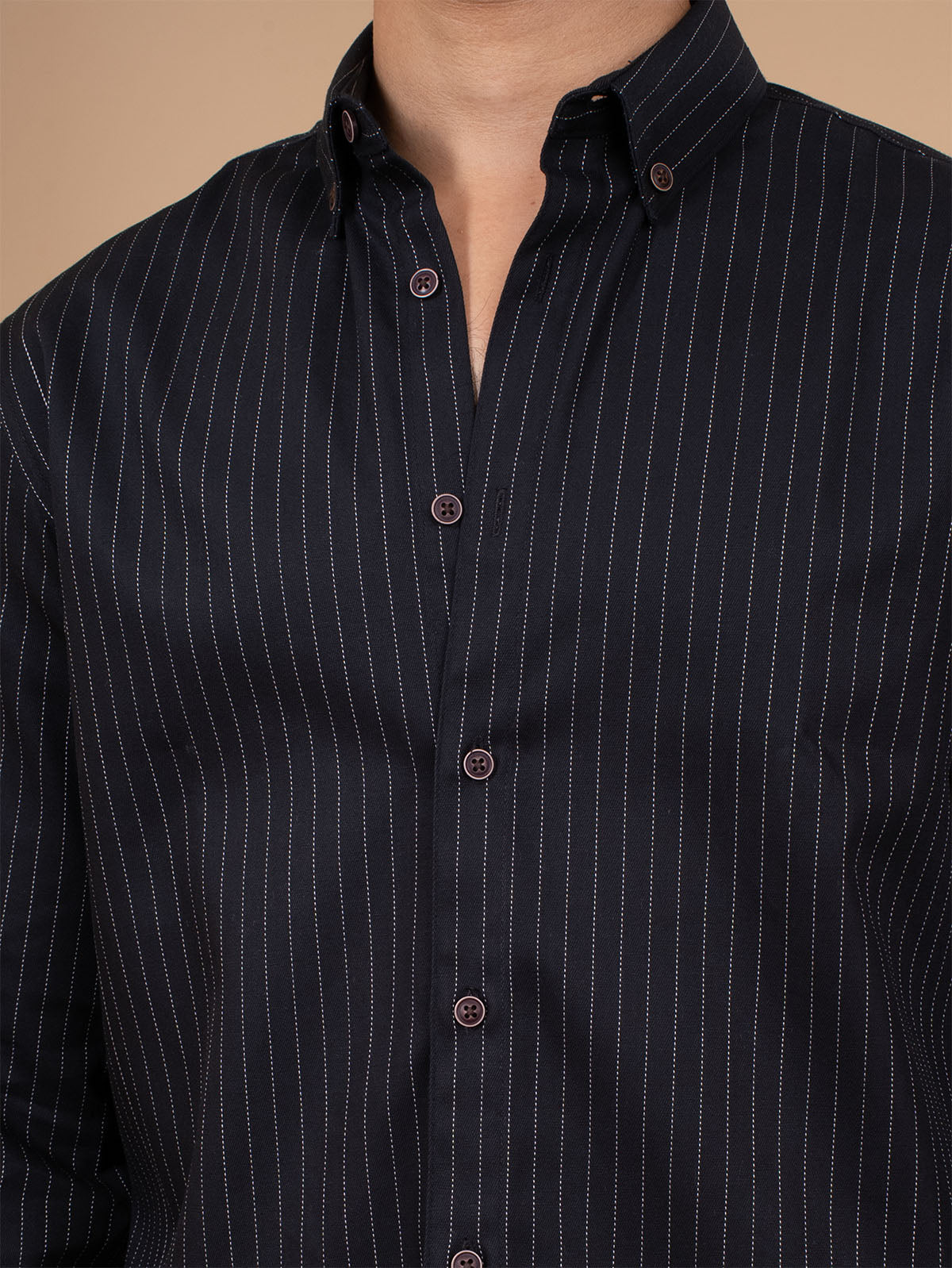 SKYFALL Jet Black Pinstripe Shirt For Cool Weather