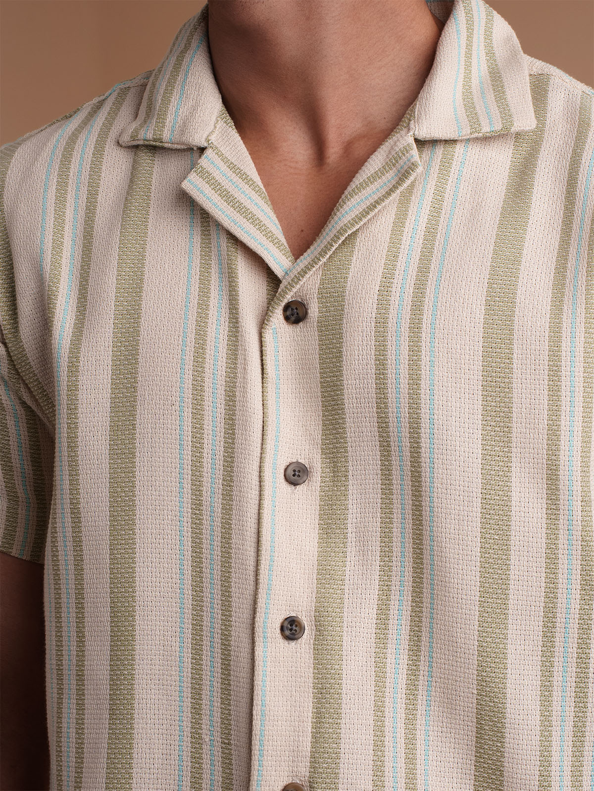 CROCHET Sage Stripe Cuban Shirt