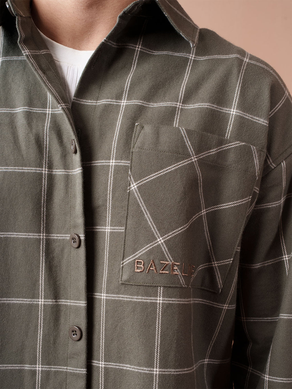 BOXY Olive & White Plaid Flannel Shirt