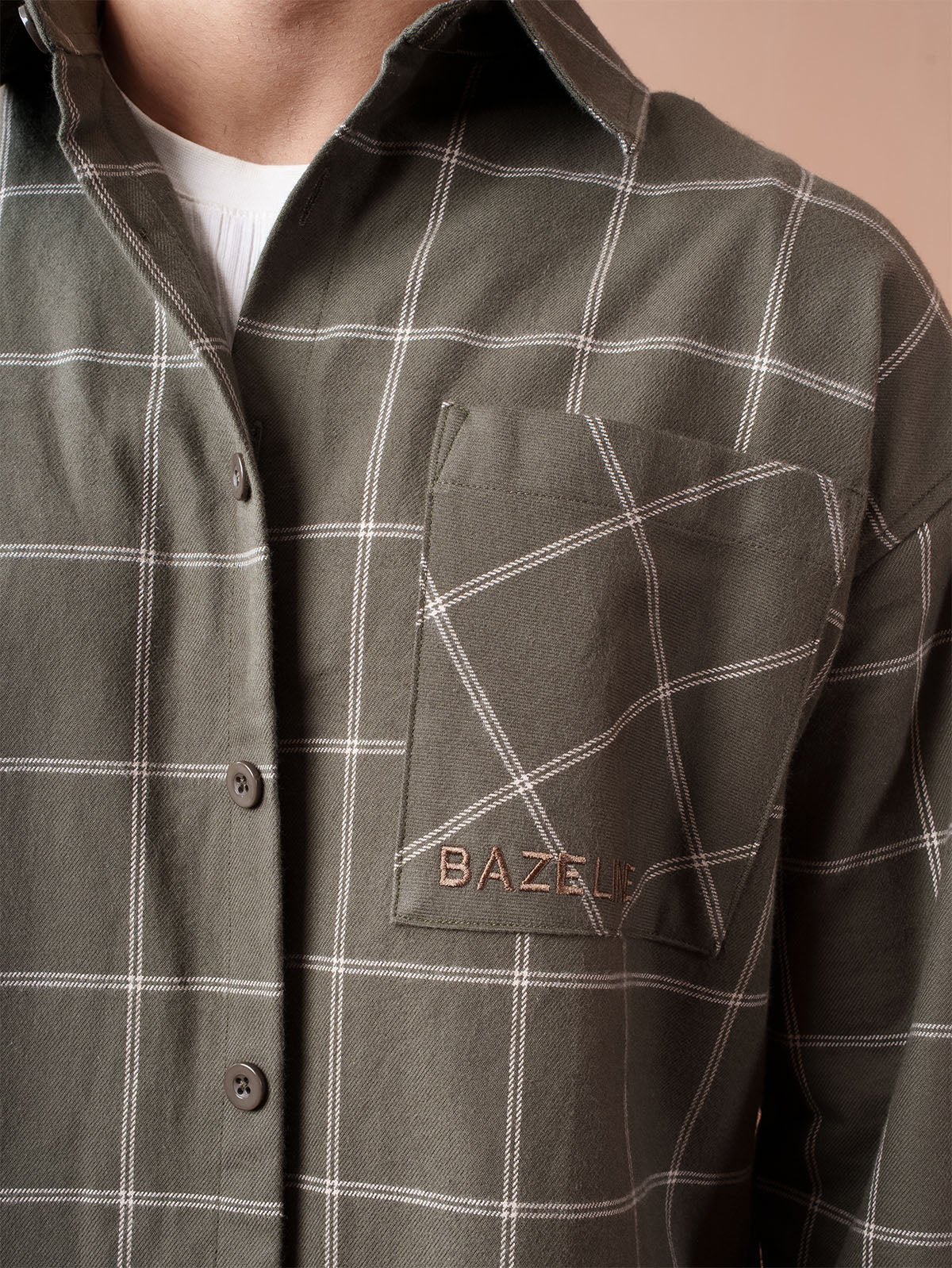 BOXY Olive & White Plaid Flannel Shirt