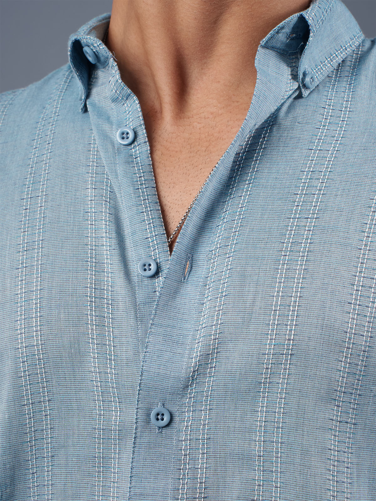 TRANSITION Ice Blue Textured Striped Shirt