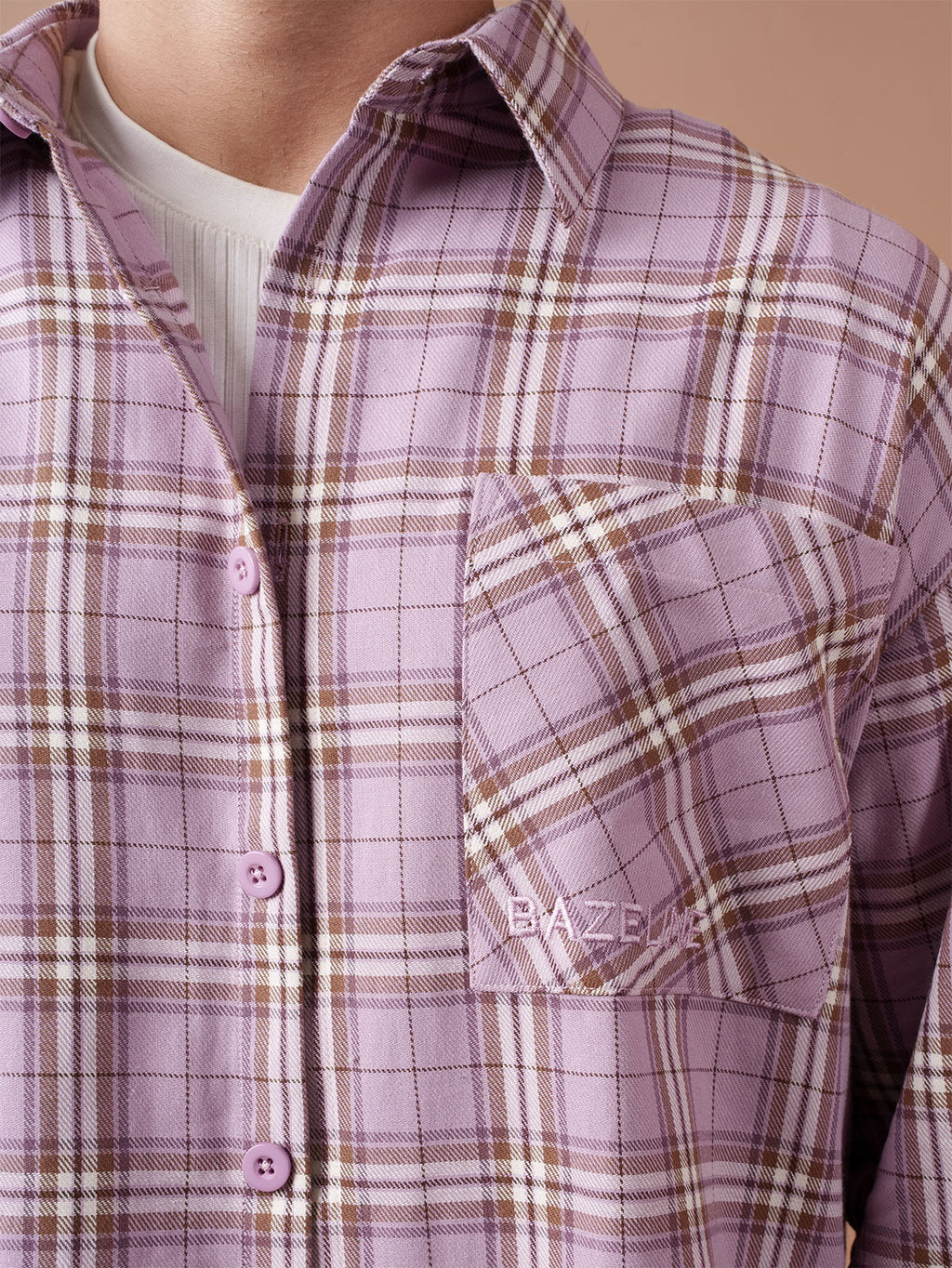 BOXY Lavender & Brown Plaid Flannel Shirt