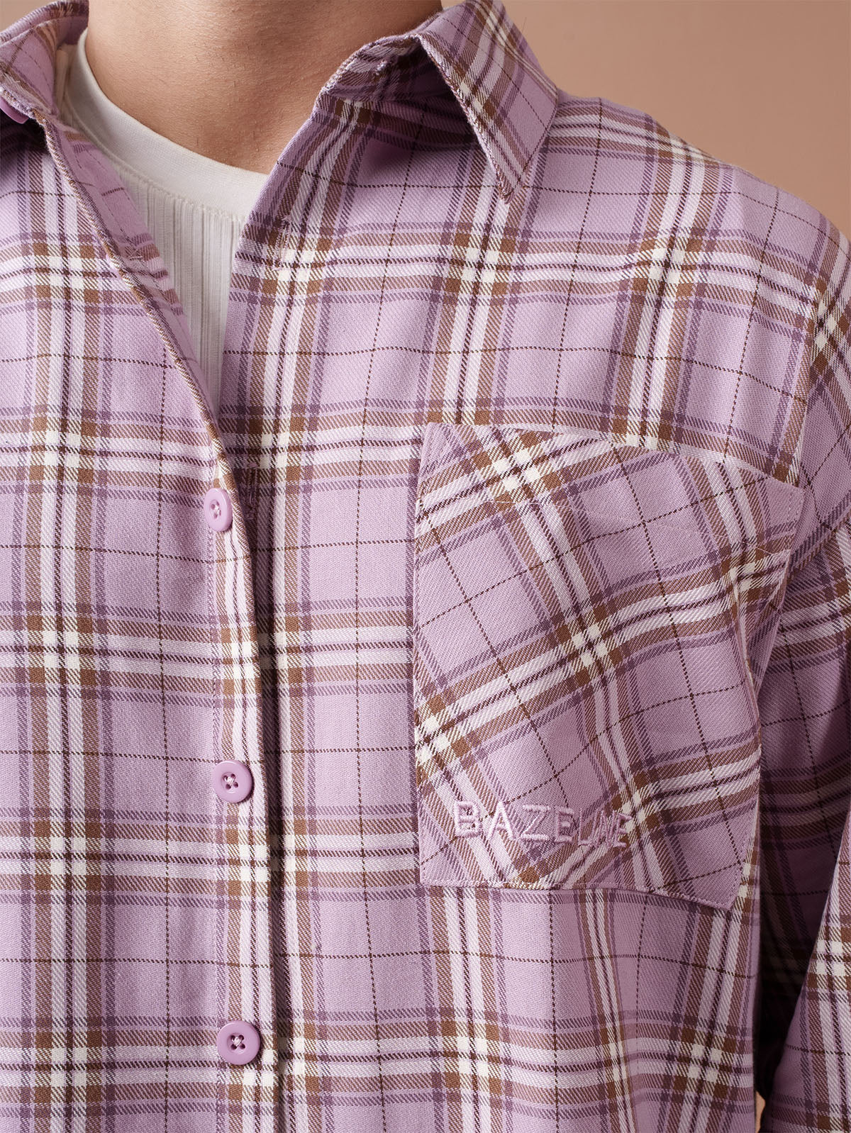 BOXY Lavender & Brown Plaid Flannel Shirt