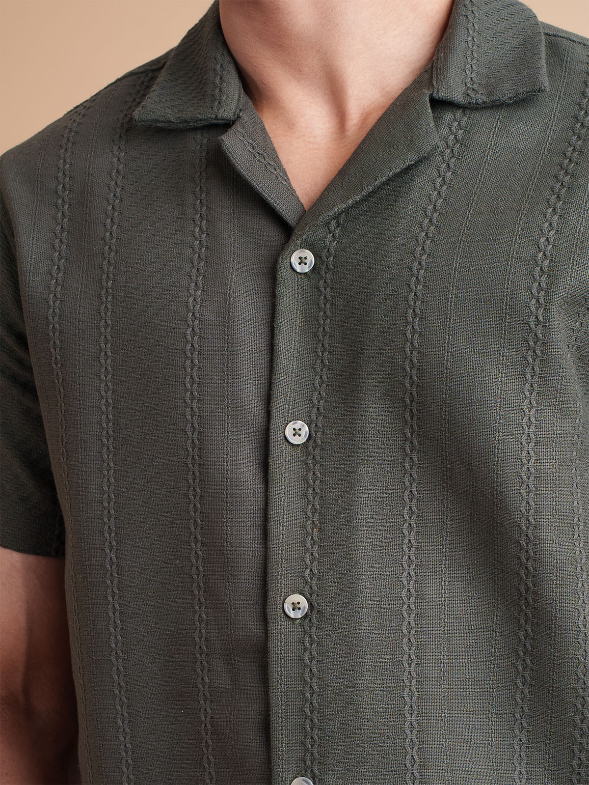 CROCHET Deep Olive Cuban Shirt