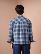 BOXY Navy & Steel Blue Plaid Flannel Shirt