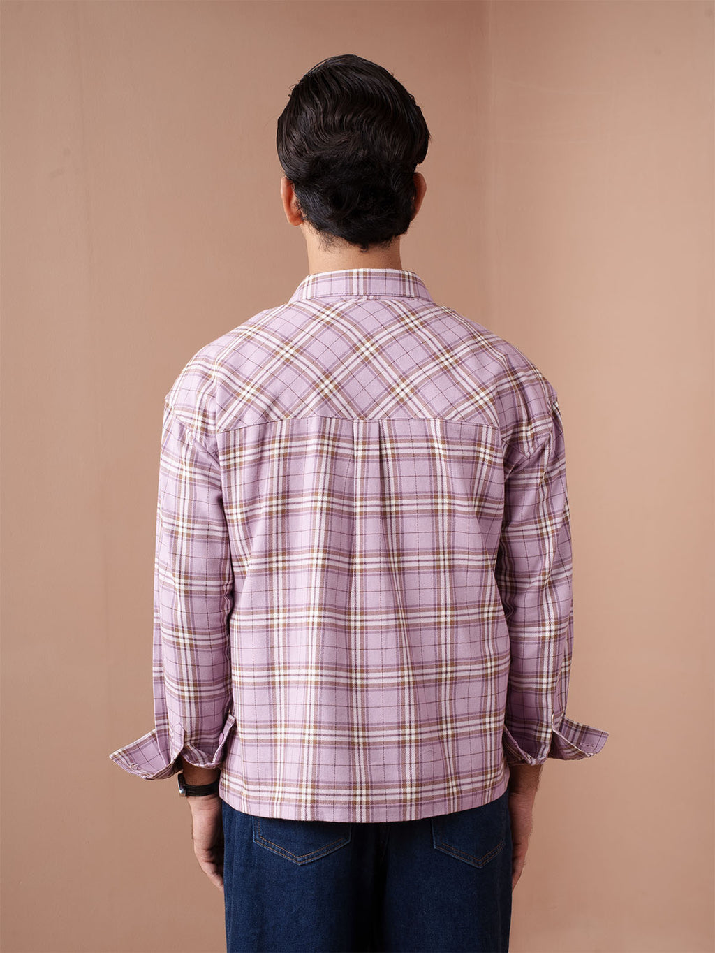 BOXY Lavender & Brown Plaid Flannel Shirt