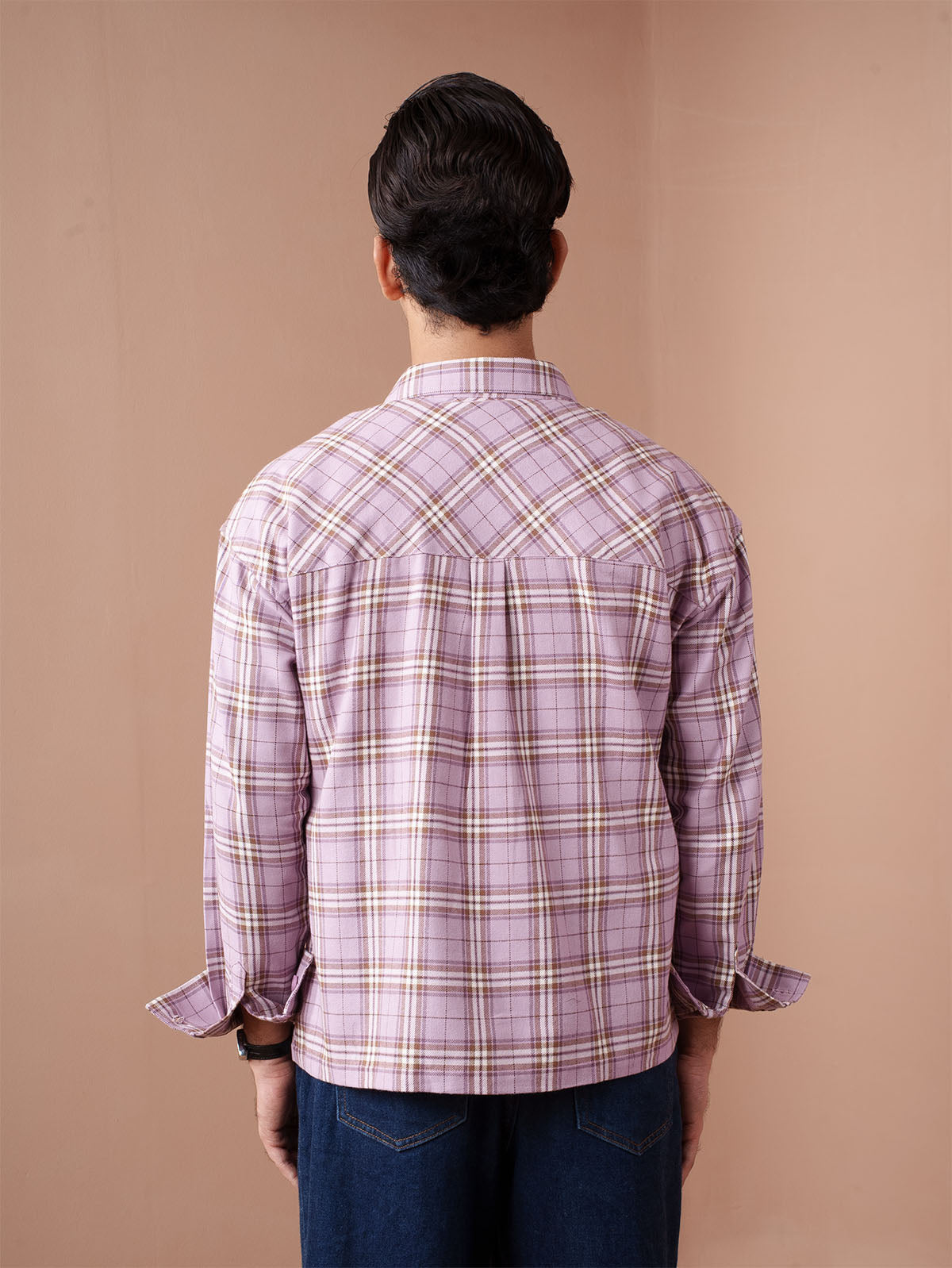 BOXY Lavender & Brown Plaid Flannel Shirt