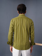 AUTUMN Olive Green & White Striped Shirt