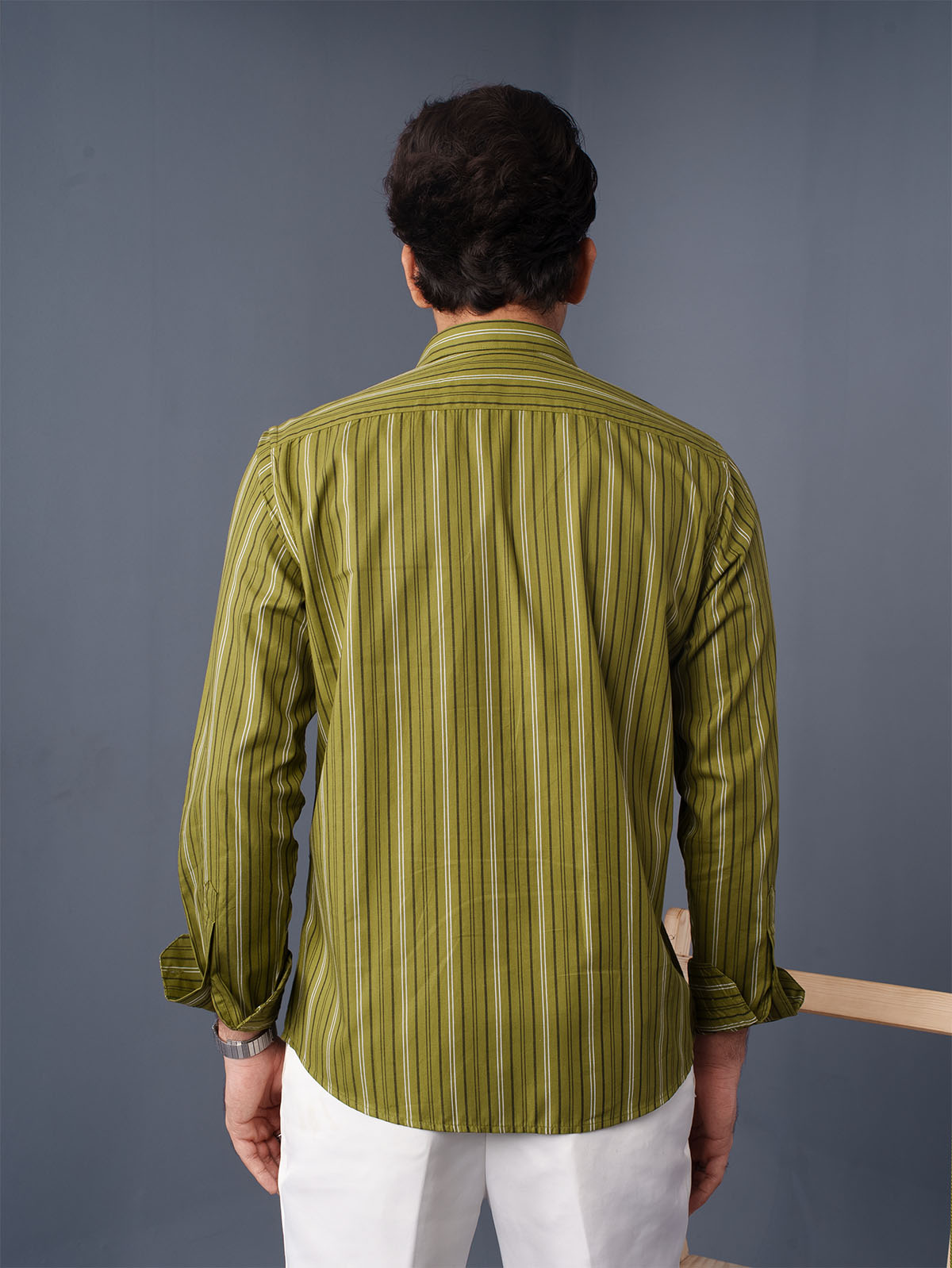 AUTUMN Olive Green & White Striped Shirt