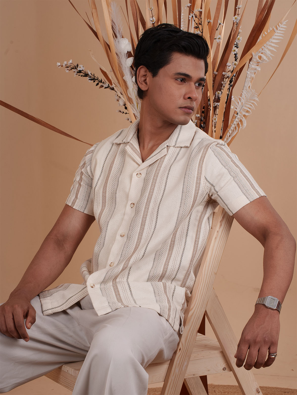 CROCHET Sandstone Stripe Cuban Shirt