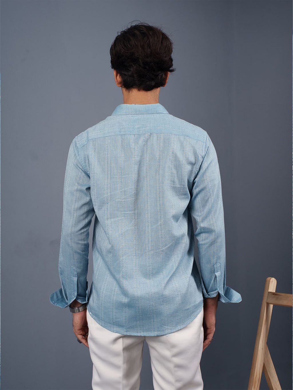 TRANSITION Ice Blue Textured Striped Shirt