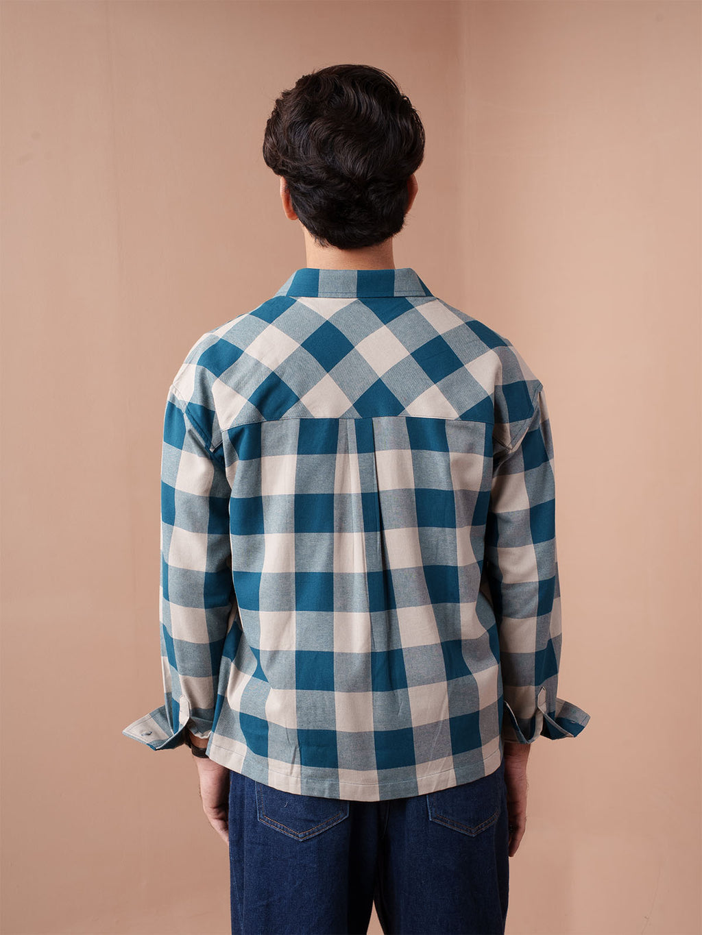 BOXY Teal & Beige Plaid Flannel Shirt