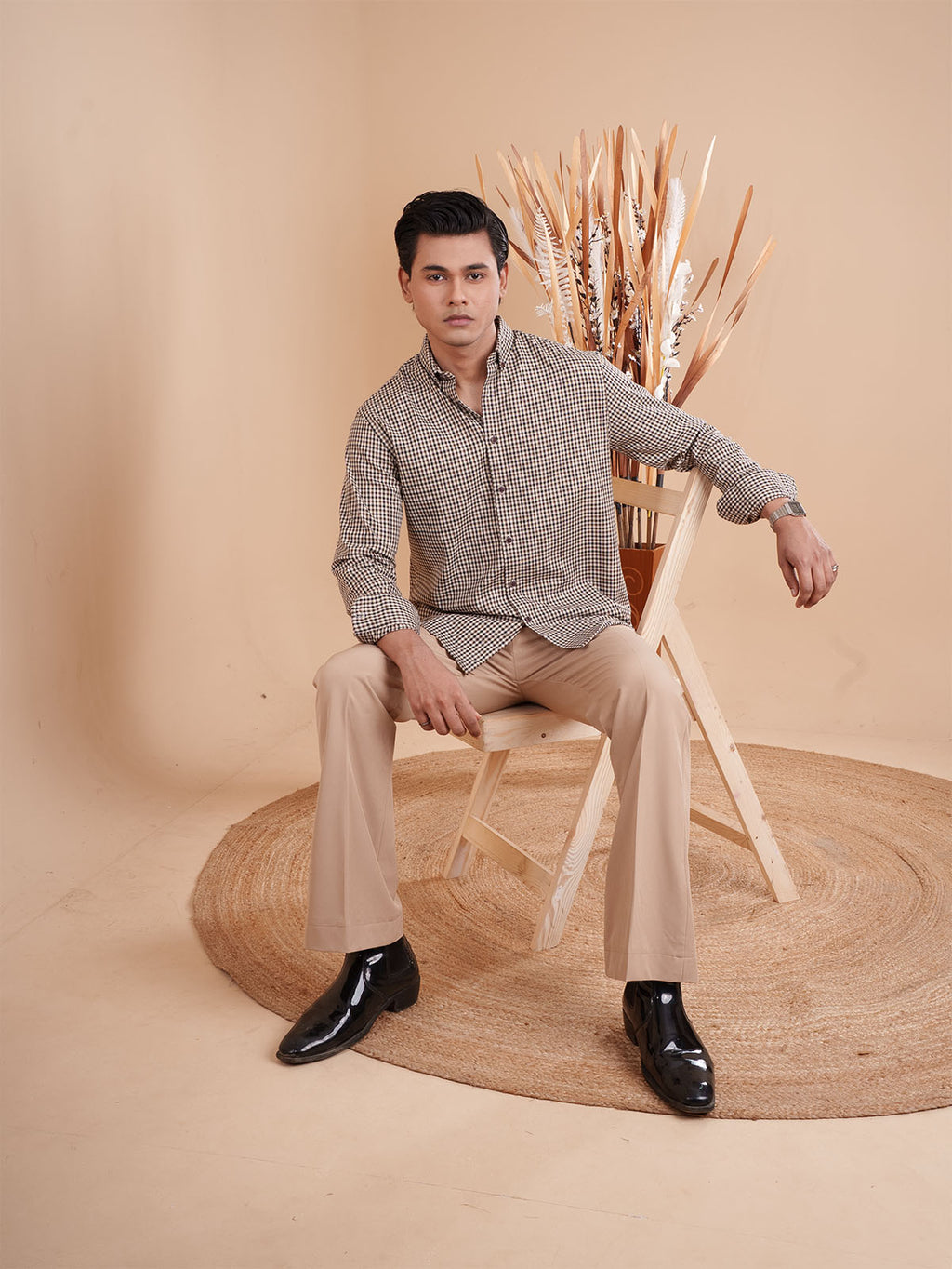 DRIZZLE Beige-Black Gingham Check Shirt