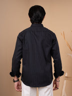 SKYFALL Jet Black Pinstripe Shirt For Cool Weather