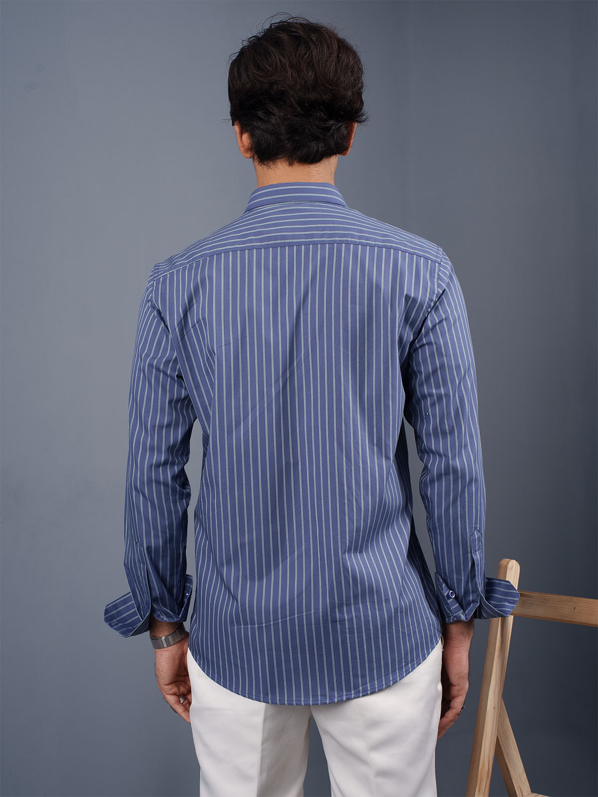 TRANSITION Steel Blue & Mint Striped Shirt