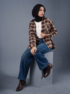 BOXY Brown & Cream Plaid Flannel Shirt