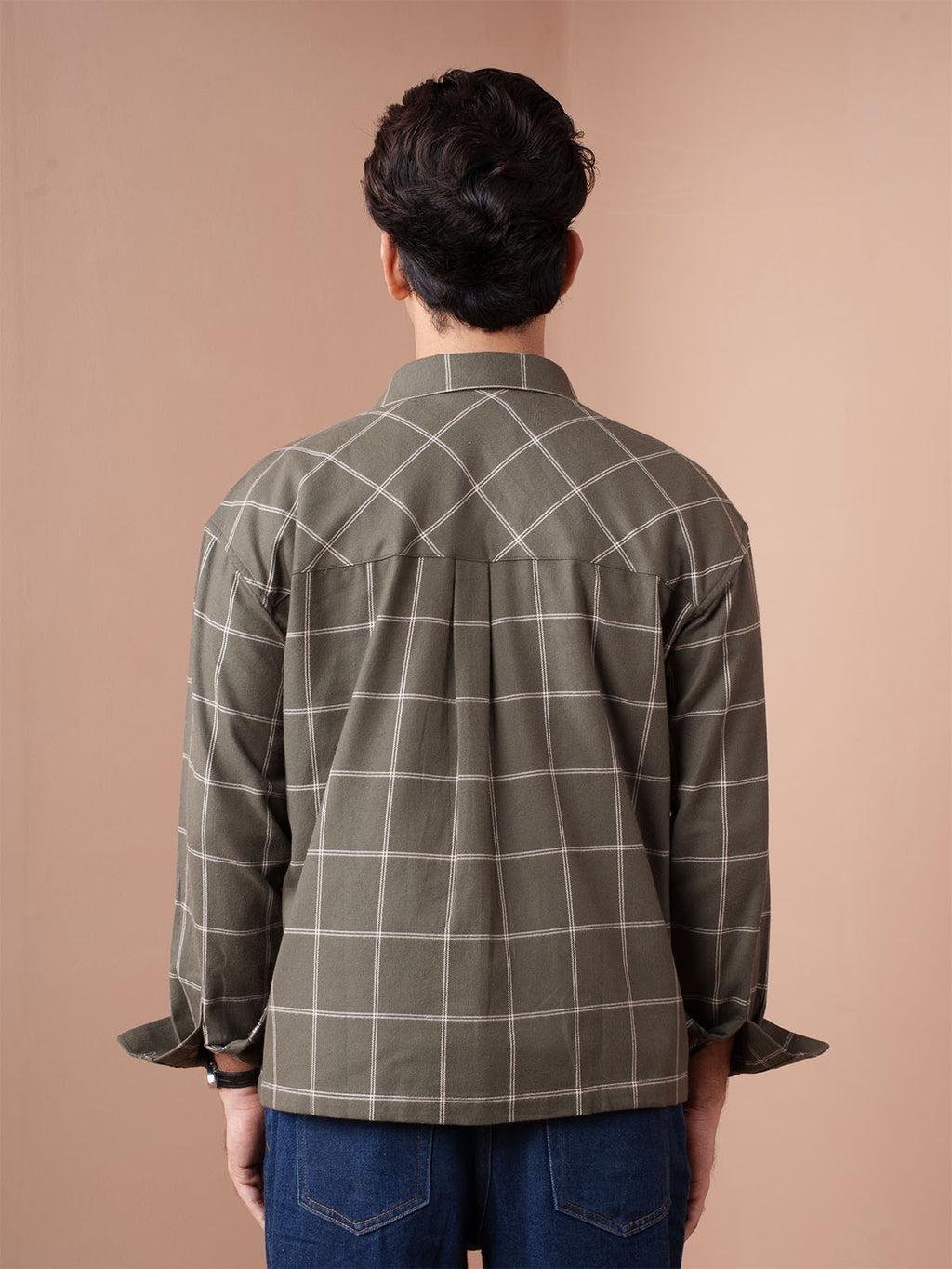 BOXY Olive & White Plaid Flannel Shirt