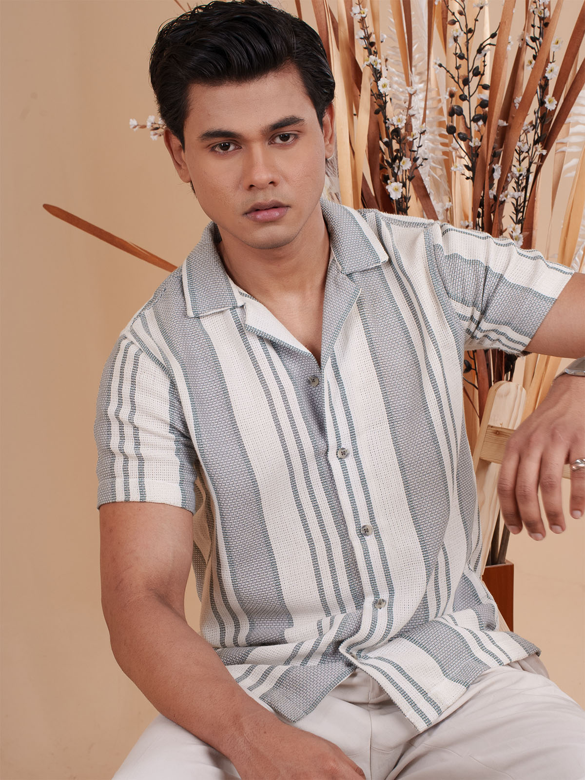 CROCHET Ash Grey Stripe Cuban Shirt
