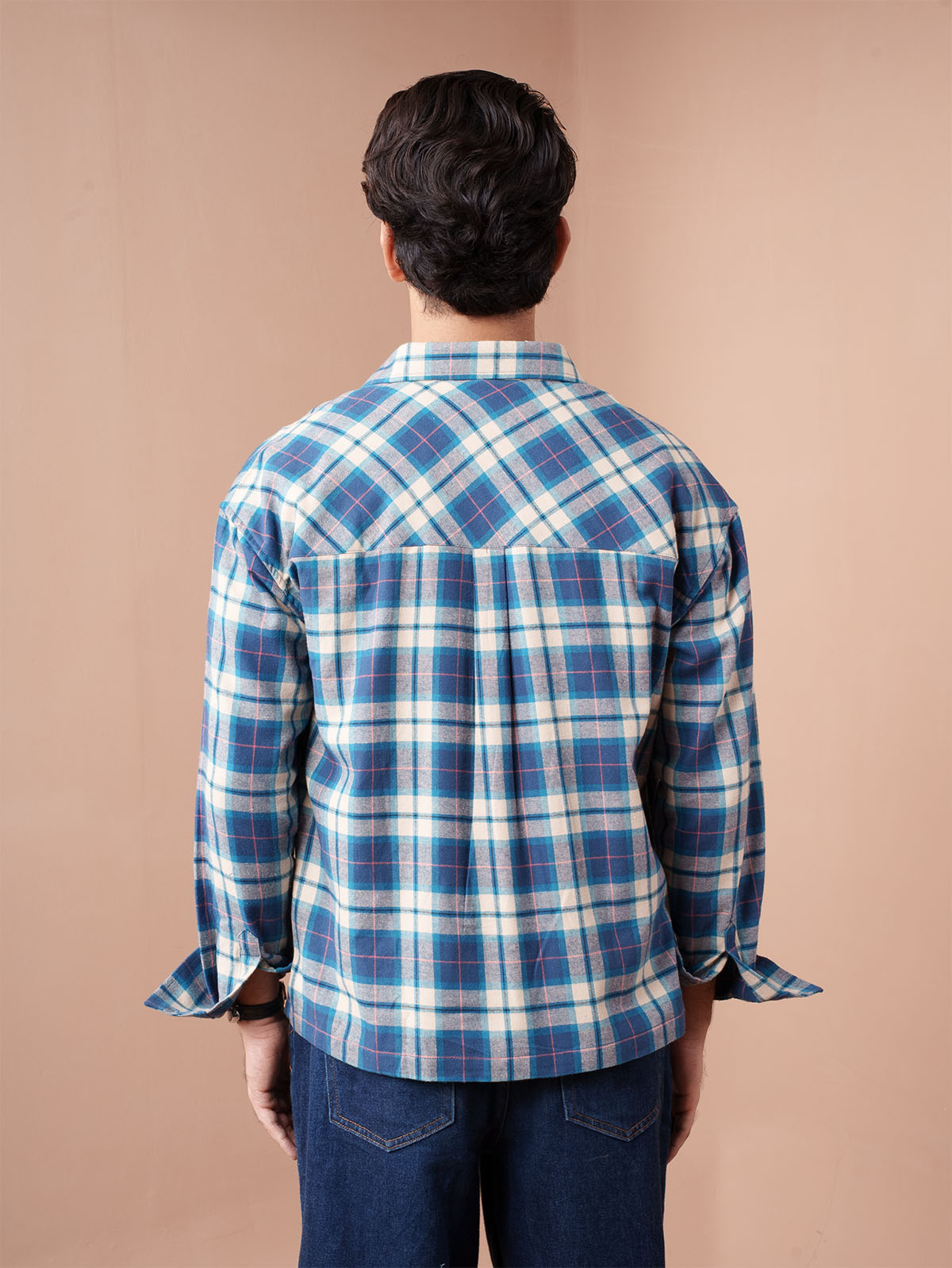 BOXY Blue & Beige Plaid Flannel Shirt