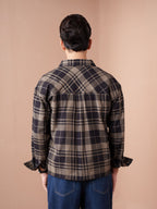 BOXY Rustic Brown & Black Plaid Flannel Shirt