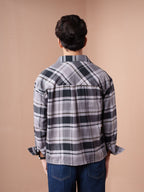BOXY Grey & Black Plaid Flannel Shirt