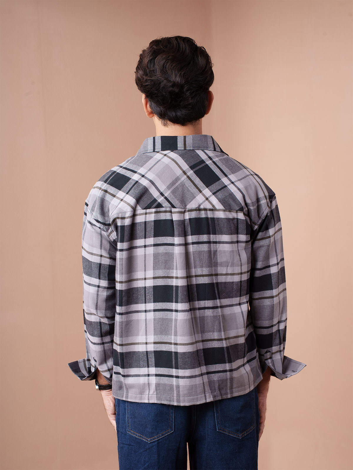 BOXY Grey & Black Plaid Flannel Shirt