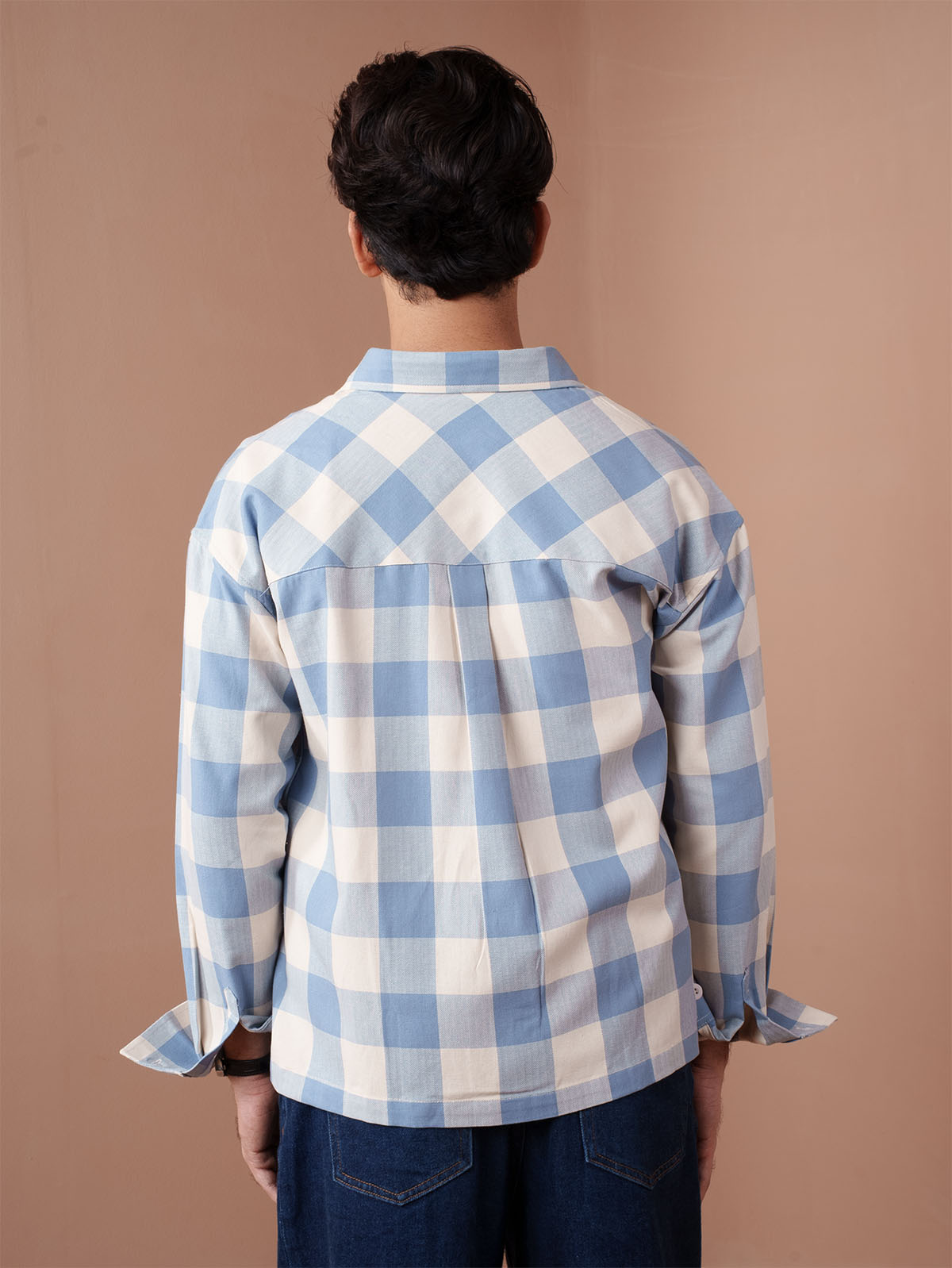 BOXY Light Blue & Cream Plaid Flannel Shirt