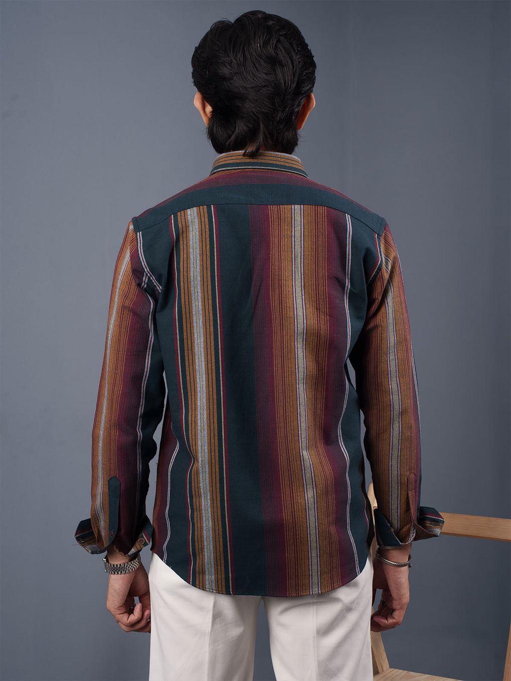 TRANSITION Multi-Color Striped Shirt (Dark Green, Maroon & Mustard)