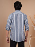 SKYFALL Steel Blue Border-Stripe Shirt