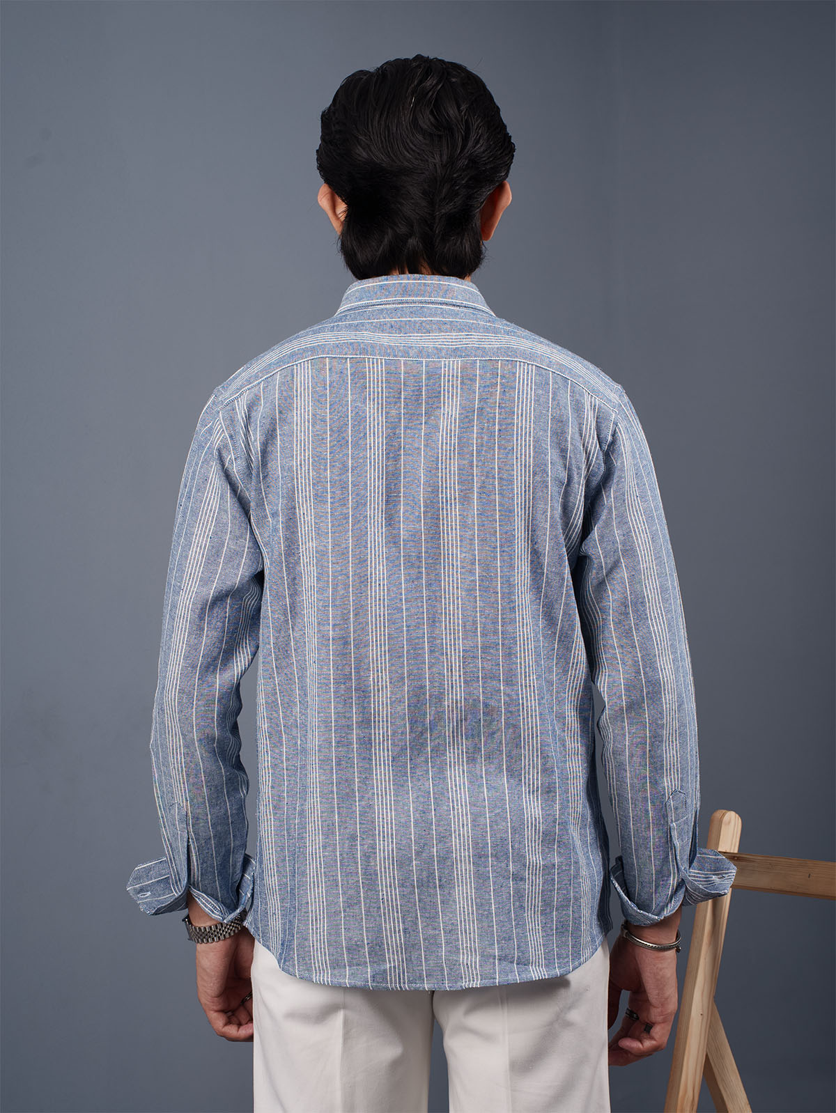 TRANSITION Muted Blue & White Striped Shirt