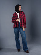 BOXY Maroon & Black Plaid Flannel Shirt