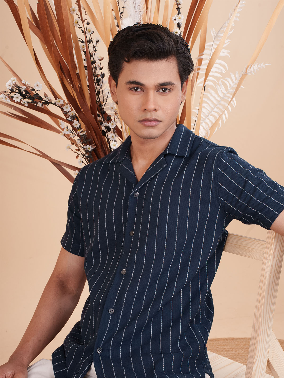 CROCHET Royal Navy Stripe Cuban Shirt