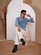 NIGHTFALL Slate Blue Micro-Stripe Shirt