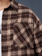 BOXY Brown & Cream Plaid Flannel Shirt