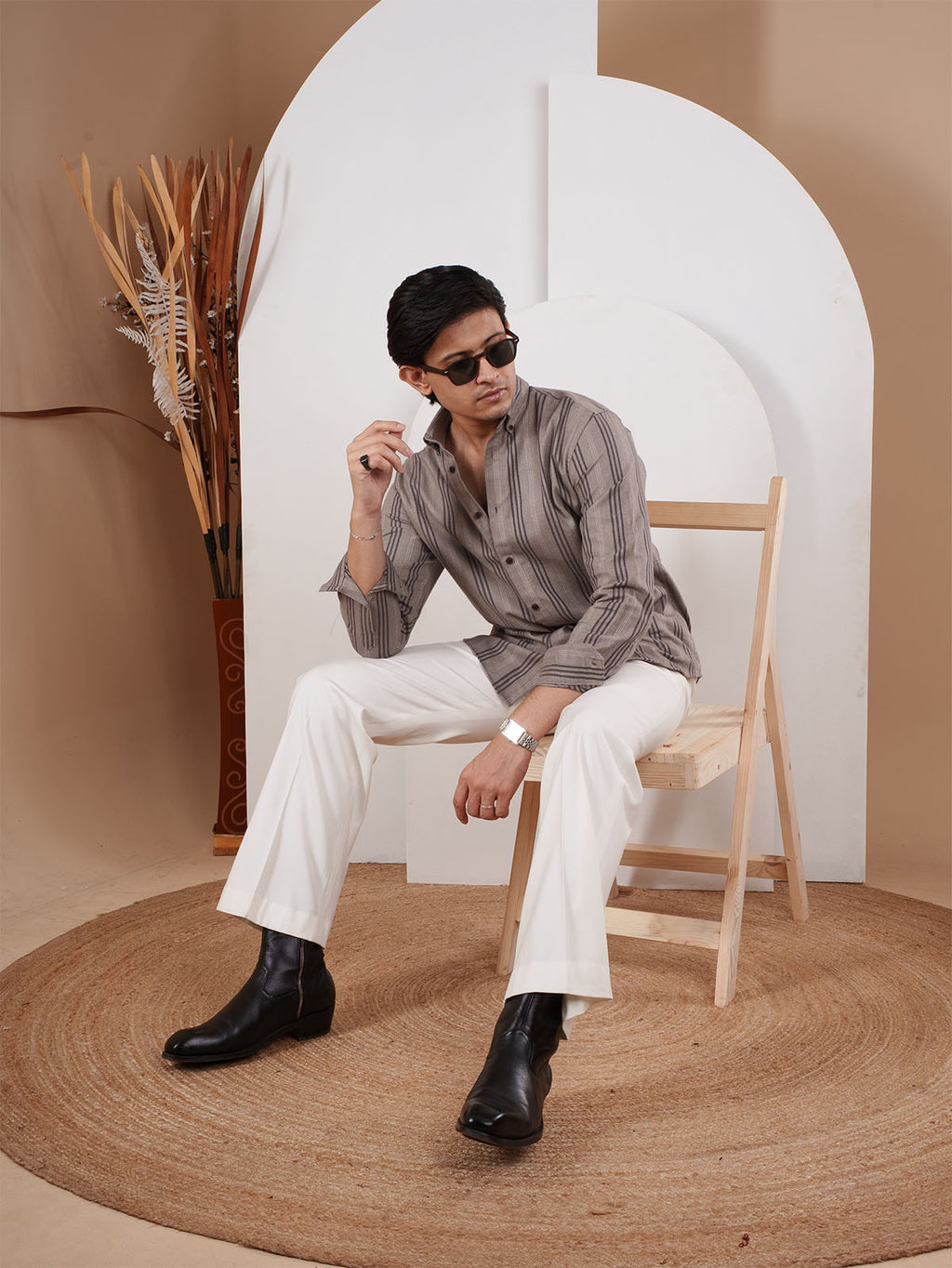 NIGHTFALL Brown & Coffee Striped Shirt