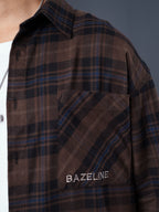 BOXY Coffee & Navy Plaid Flannel Shirt