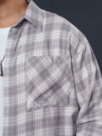 BOXY Grey Plaid Flannel Shirt