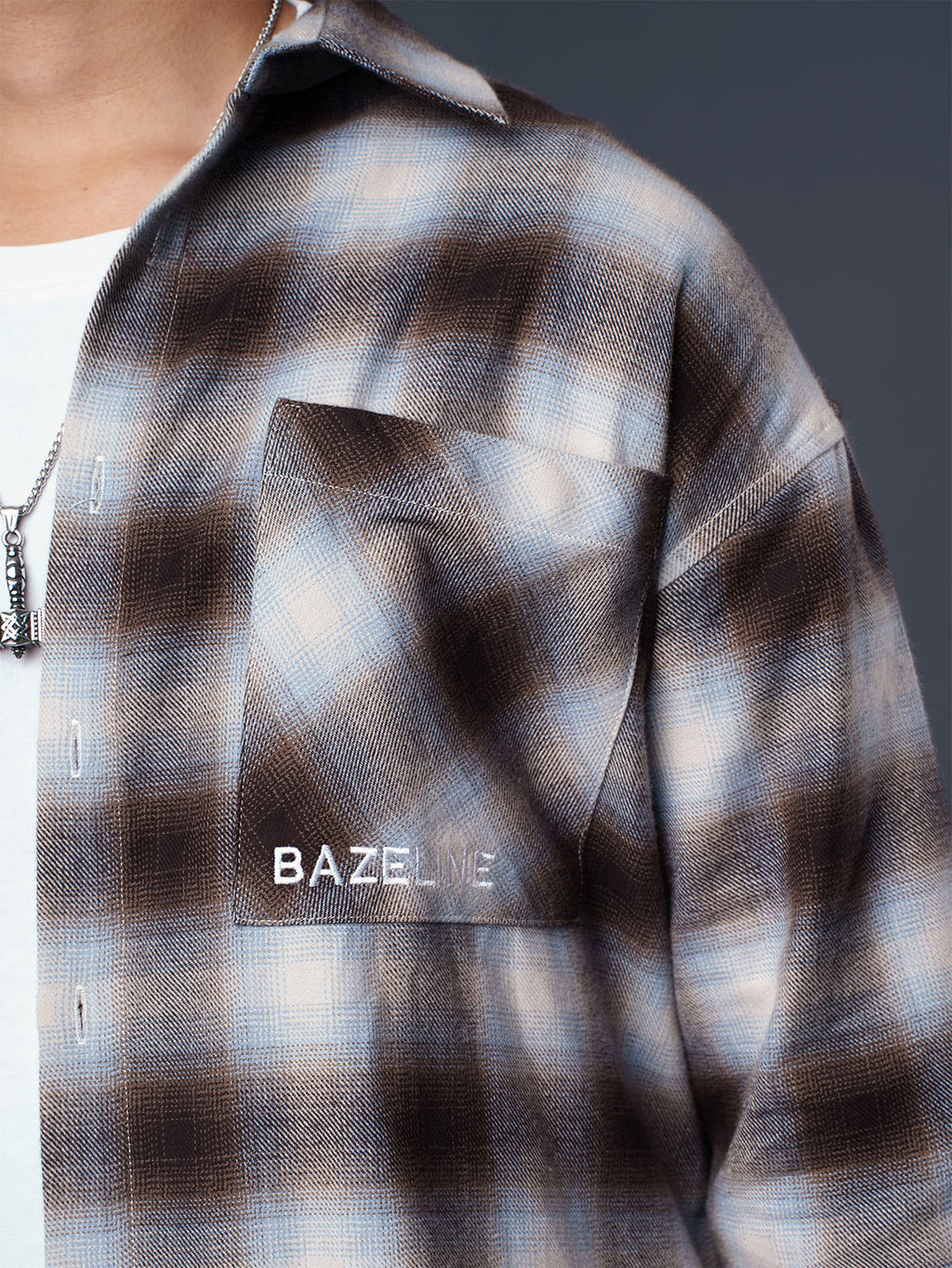 BOXY Brown & Light Blue Plaid Flannel Shirt