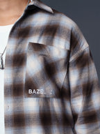 BOXY Brown & Light Blue Plaid Flannel Shirt