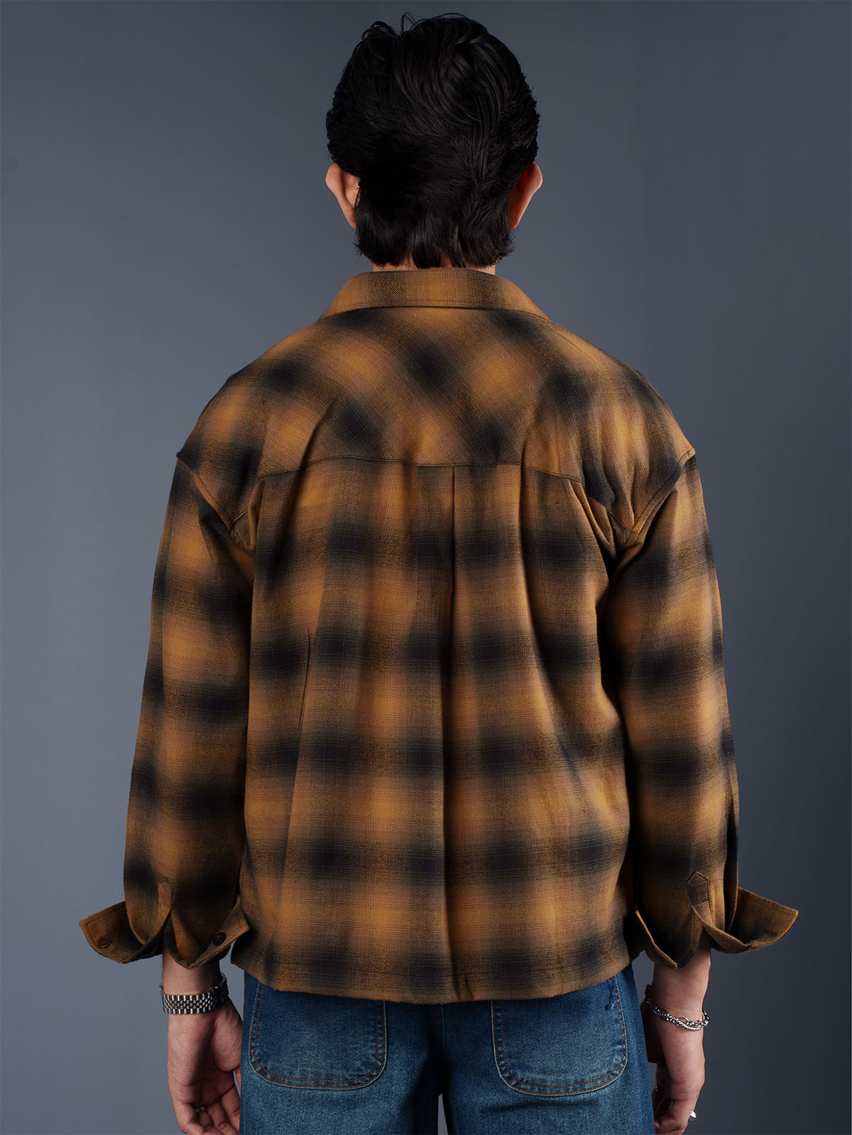 BOXY Mustard & Black Plaid Flannel Shirt